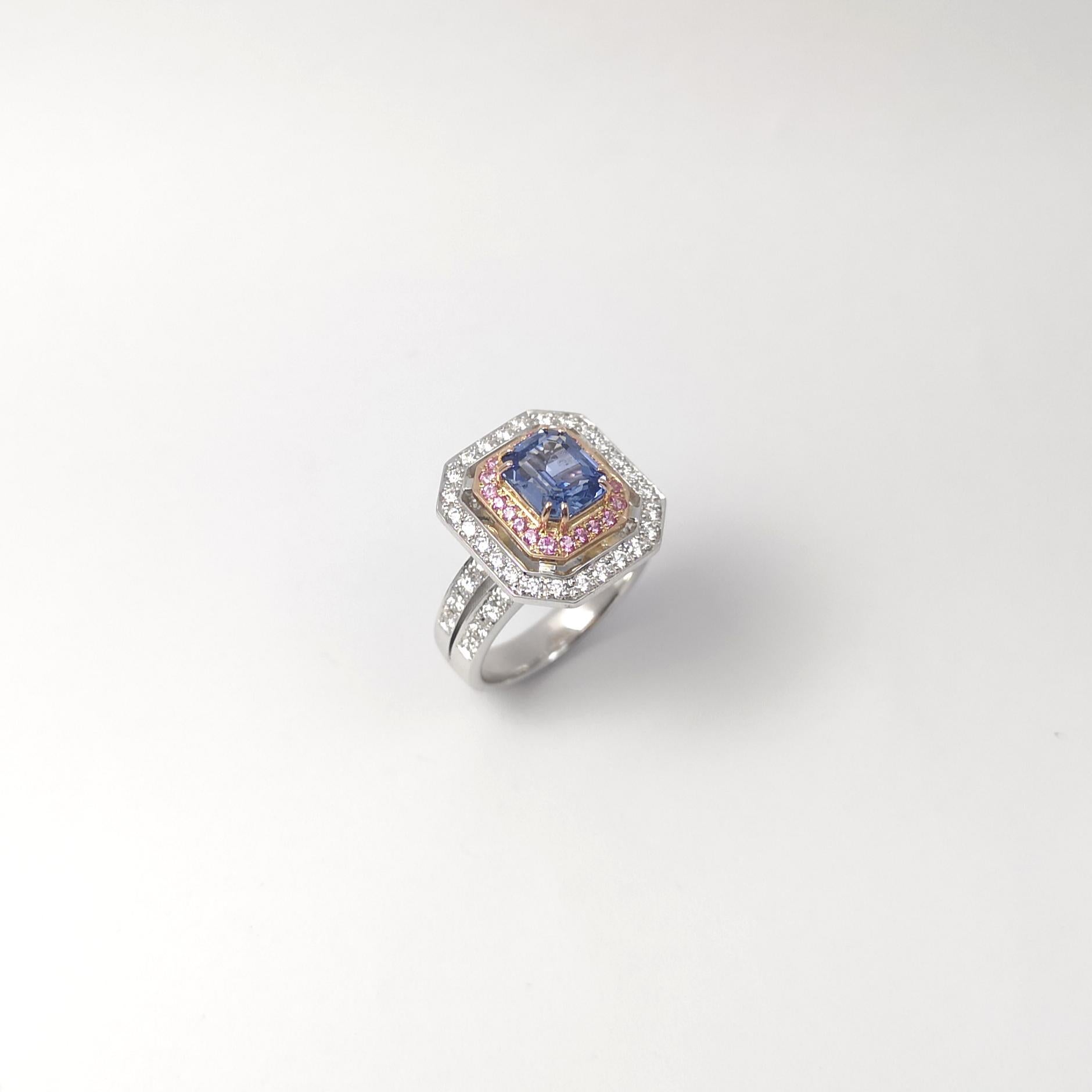 Blue Sapphire, Pink Sapphire and Diamond Ring set in 18K Rose/ White Gold Set For Sale 3