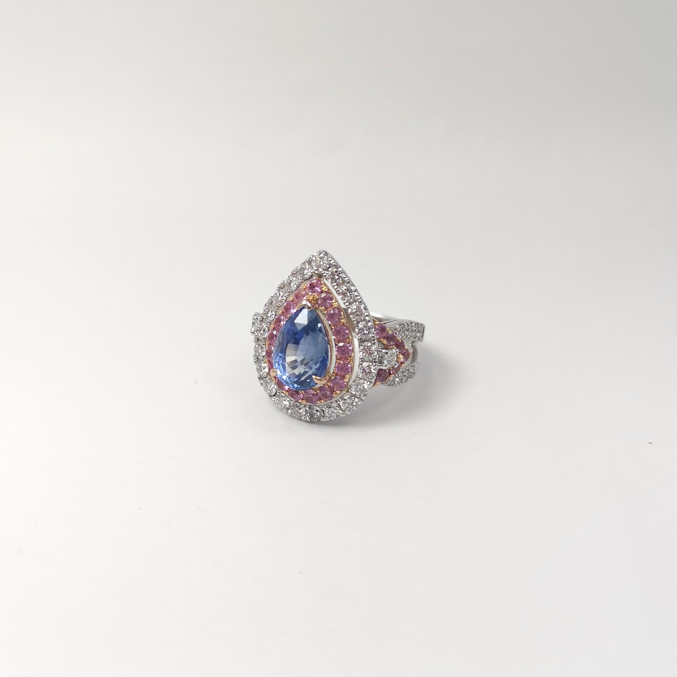 Blue Sapphire, Pink Sapphire and Diamond Ring set in 18K Rose/ White Gold Set For Sale 3
