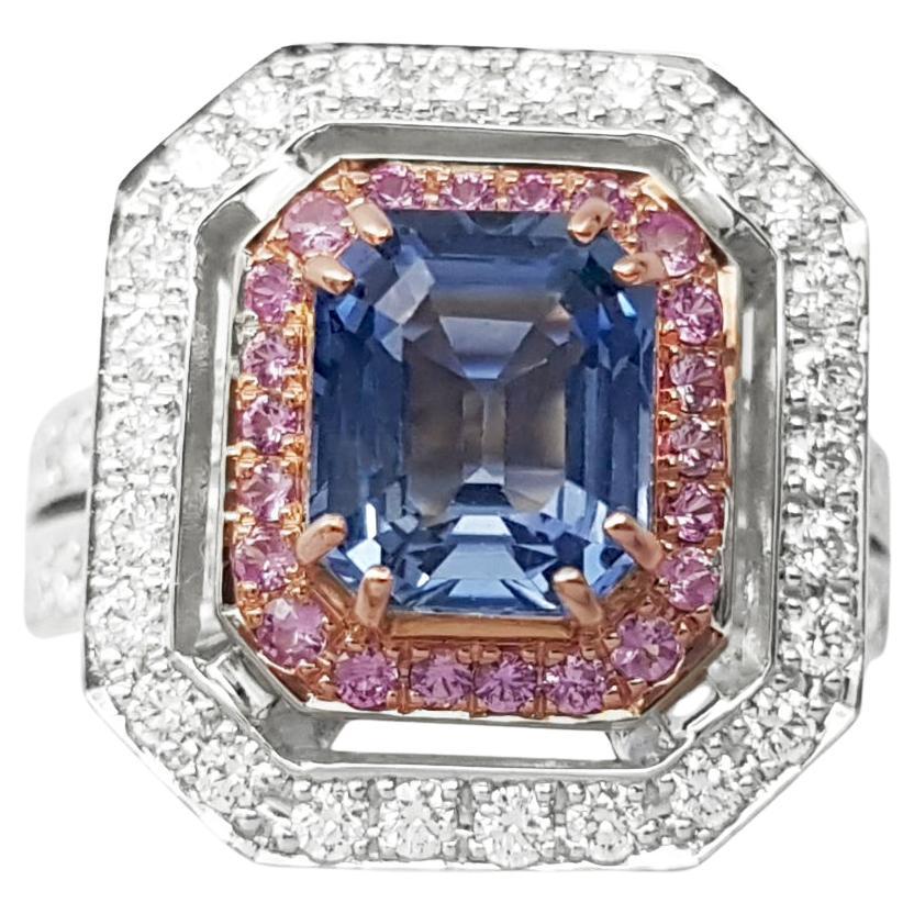 Blue Sapphire, Pink Sapphire and Diamond Ring set in 18K Rose/ White Gold Set