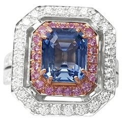 Blue Sapphire, Pink Sapphire and Diamond Ring set in 18K Rose/ White Gold Set