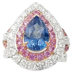 Blue Sapphire, Pink Sapphire and Diamond Ring set in 18K Rose/ White Gold Set