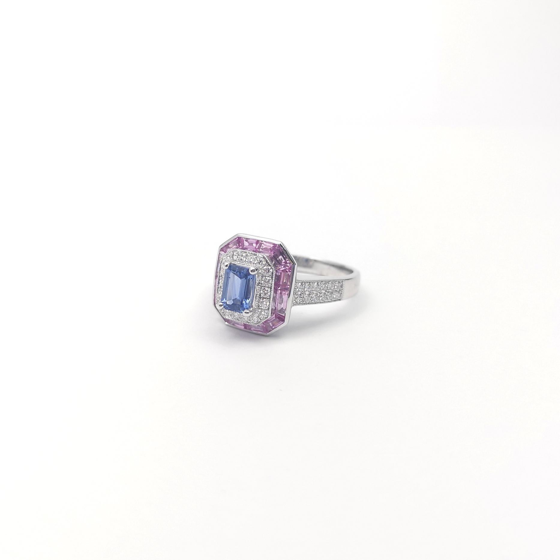 Blue Sapphire, Pink Sapphire and Diamond Ring set in 18K White Gold Settings For Sale 4