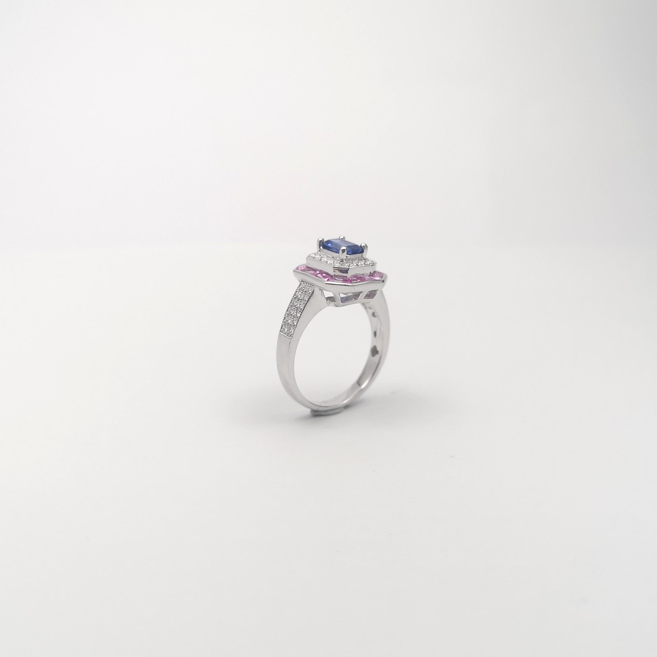 Blue Sapphire, Pink Sapphire and Diamond Ring set in 18K White Gold Settings For Sale 9