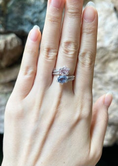 Blue Sapphire, Pink Sapphire and Diamond Ring set in 18K White Gold Settings