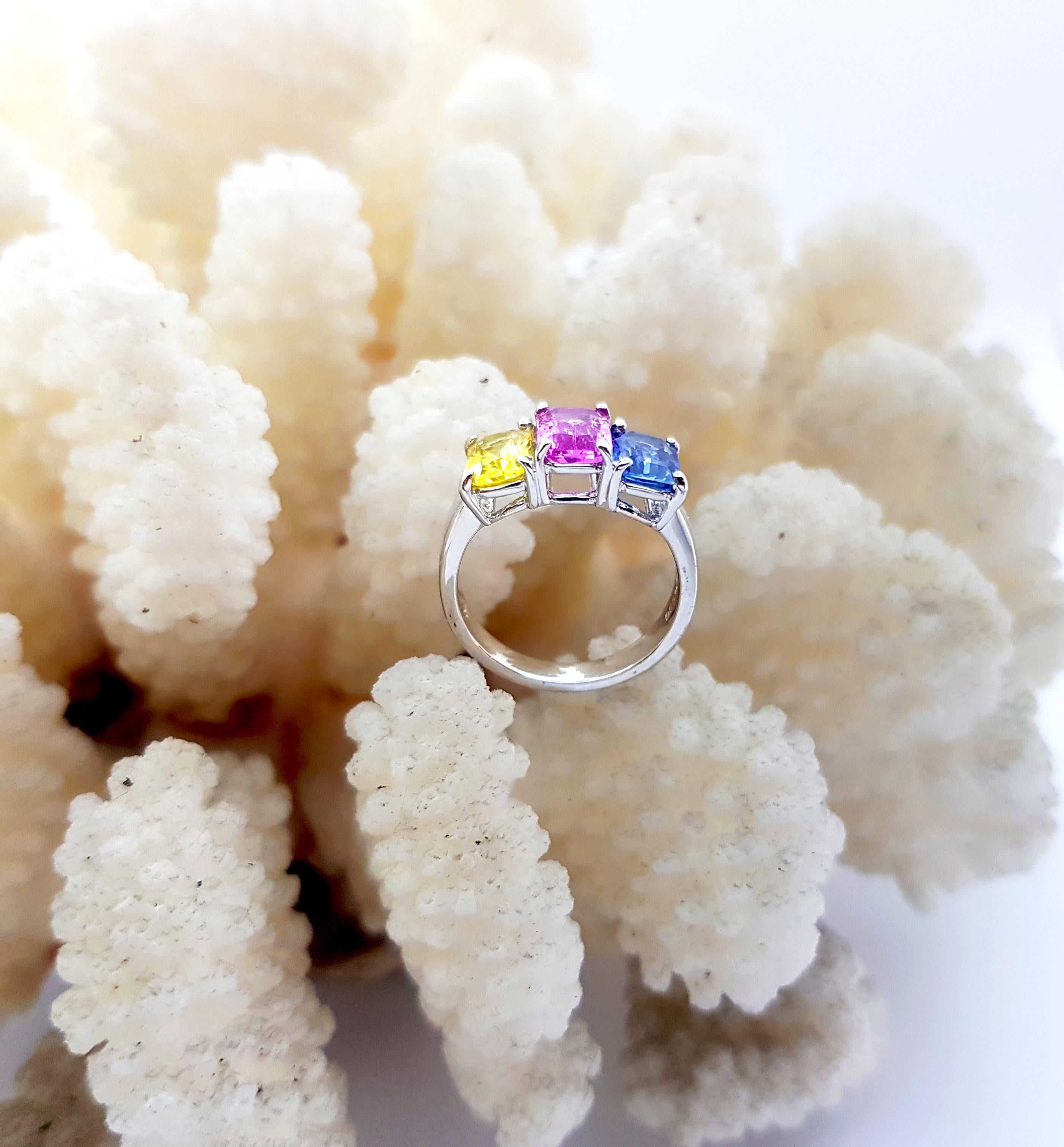 Ring aus Platin 900 mit blauem Saphir, rosa Saphir und gelbem Saphir und gelbem Saphir im Angebot 6