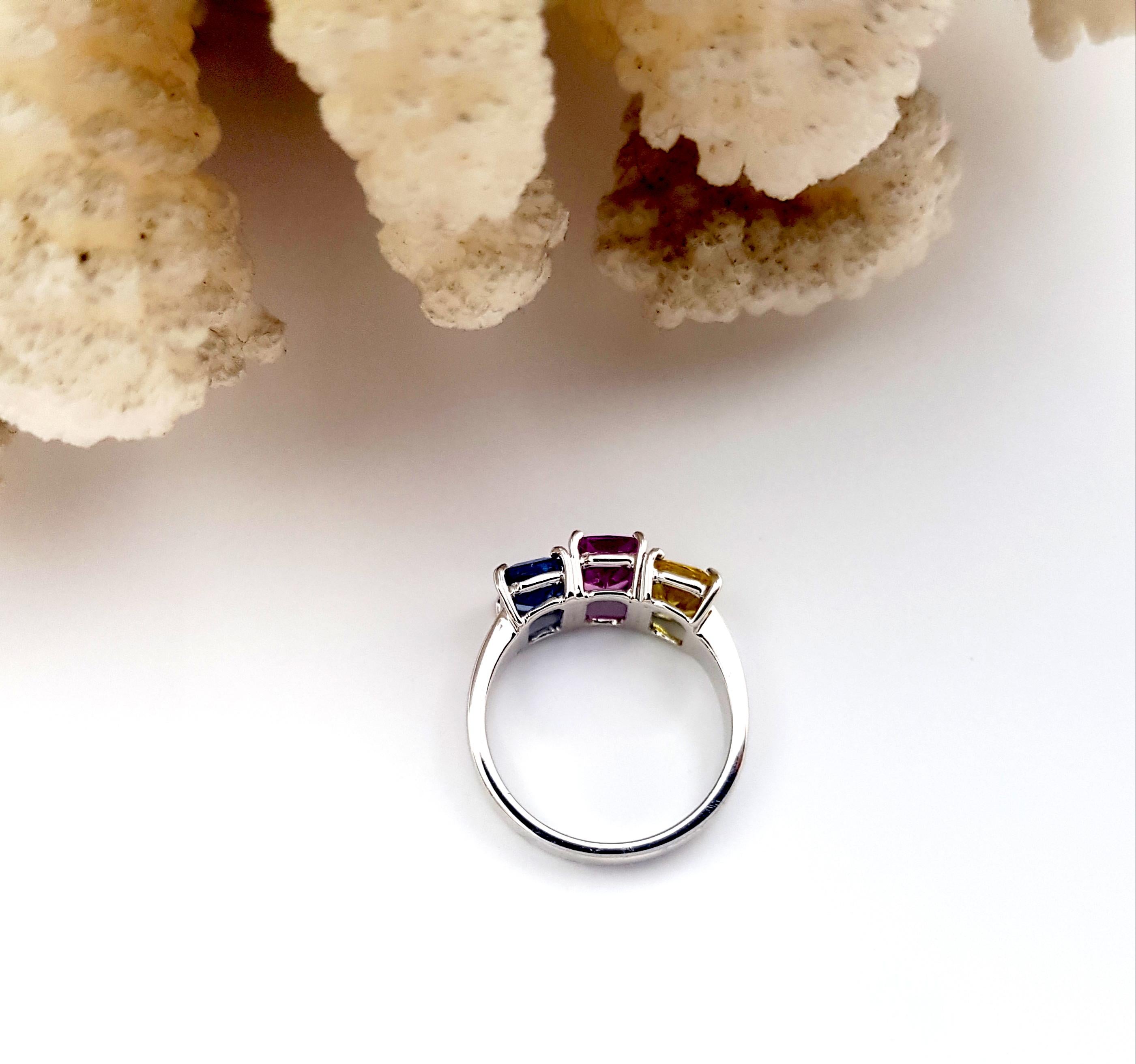 Ring aus Platin 900 mit blauem Saphir, rosa Saphir und gelbem Saphir und gelbem Saphir im Angebot 7