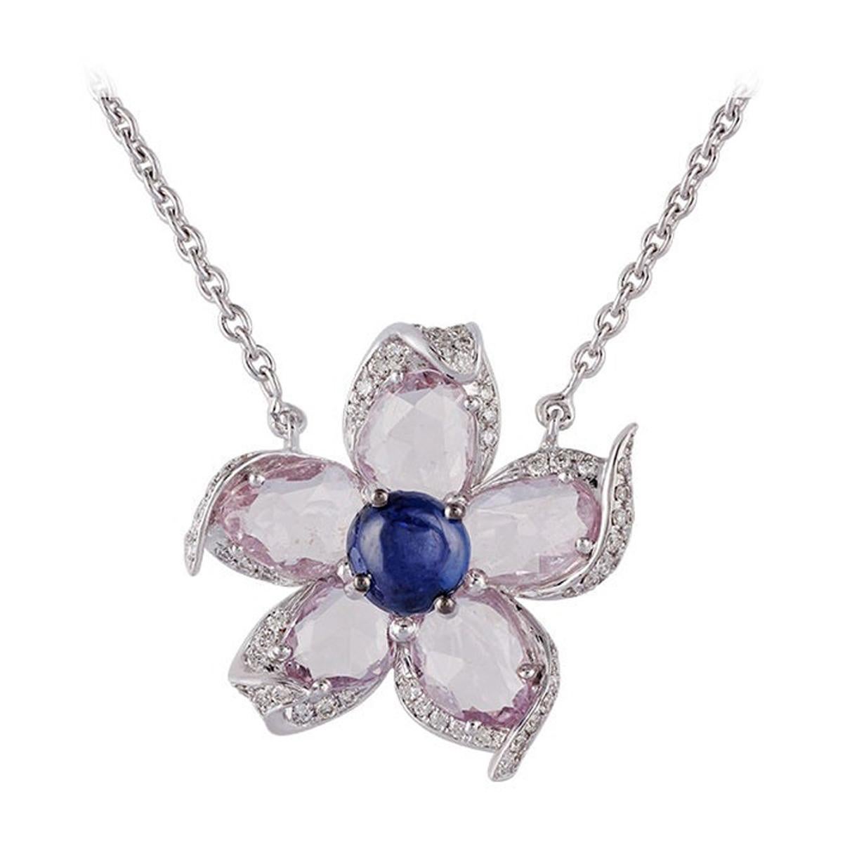 Blue Sapphire, Pink Sapphire & Diamond Pendant Studded in 18k Gold
