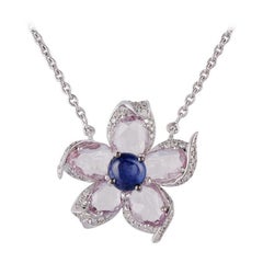 Blue Sapphire, Pink Sapphire & Diamond Pendant Studded in 18k Gold