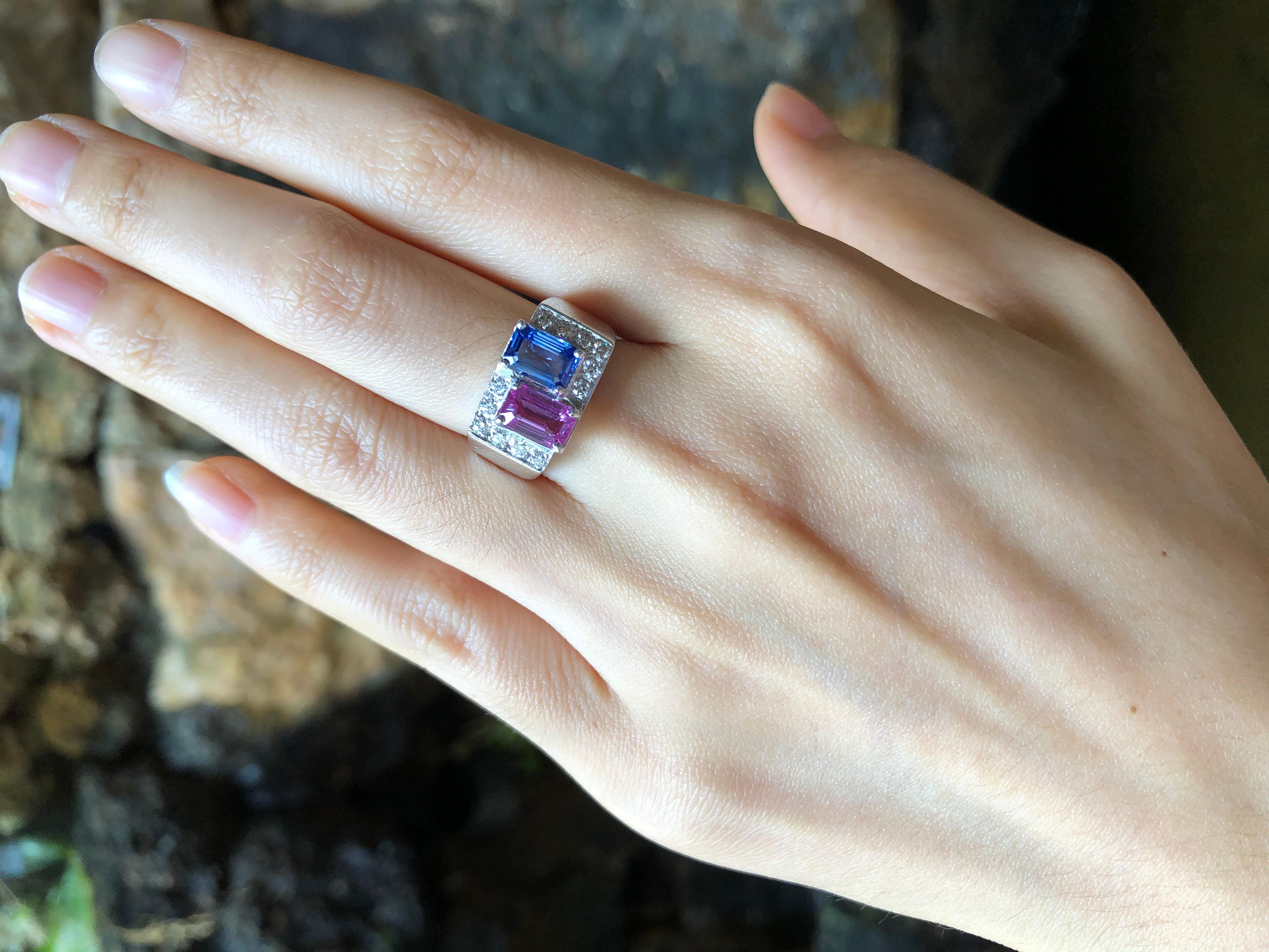 Blue Sapphire 1.02 carats, Pink Sapphire 1.26 carats with Diamond 0.29 carat Ring set in 18 Karat White Gold Settings

Width:  1.0 cm 
Length: 1.0 cm
Ring Size: 51
Total Weight9.68 grams

