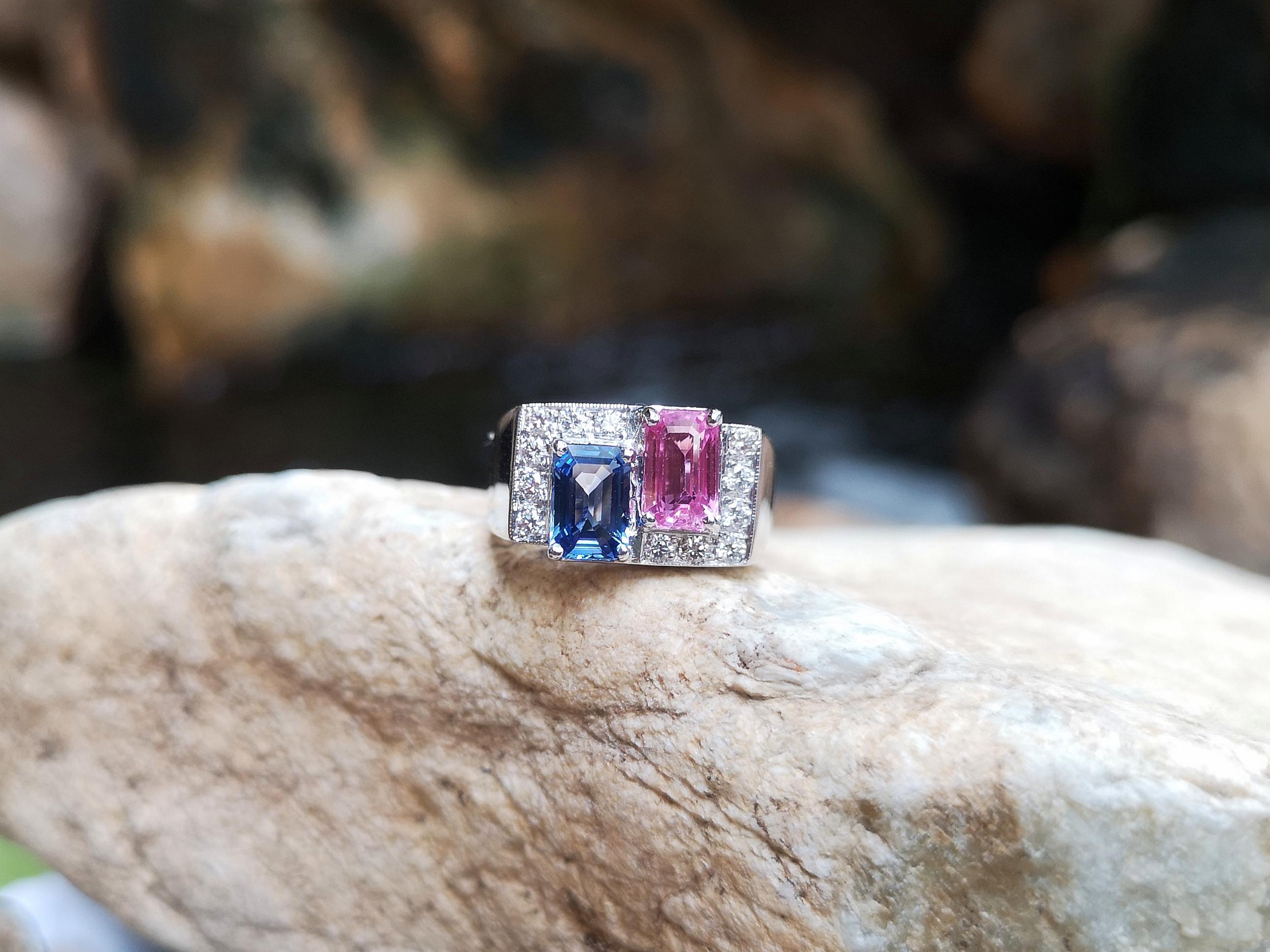 Blue Sapphire, Pink Sapphire with Diamond Ring in 18 Karat White Gold Settings 1