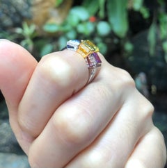 Blue Sapphire, Pink Sapphire, Yellow Sapphire Ring Set in 18 Karat White Gold
