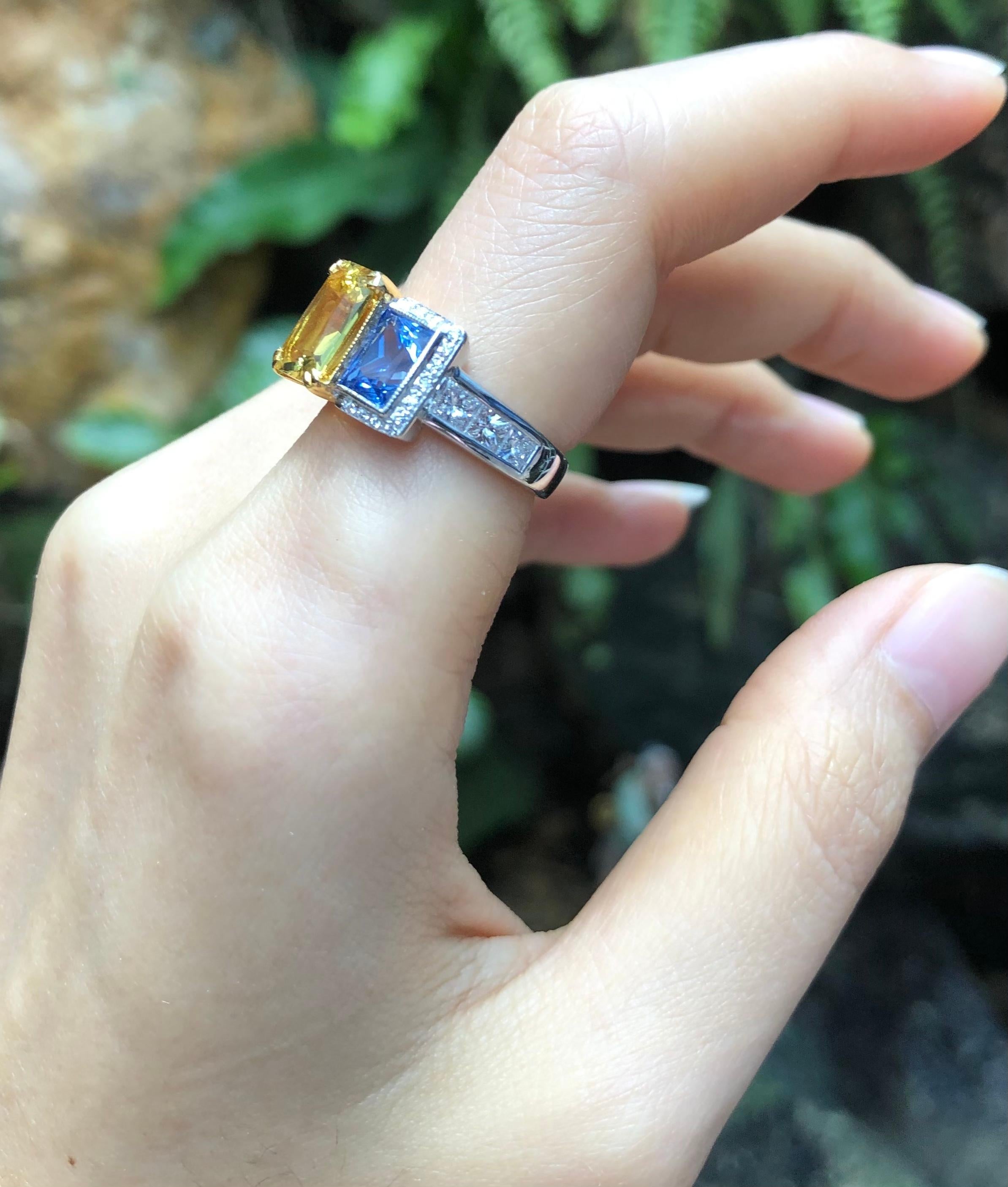 Blue Sapphire, Pink Sapphire, Yellow Sapphire Ring Set in 18 Karat White Gold In New Condition For Sale In Bangkok, TH