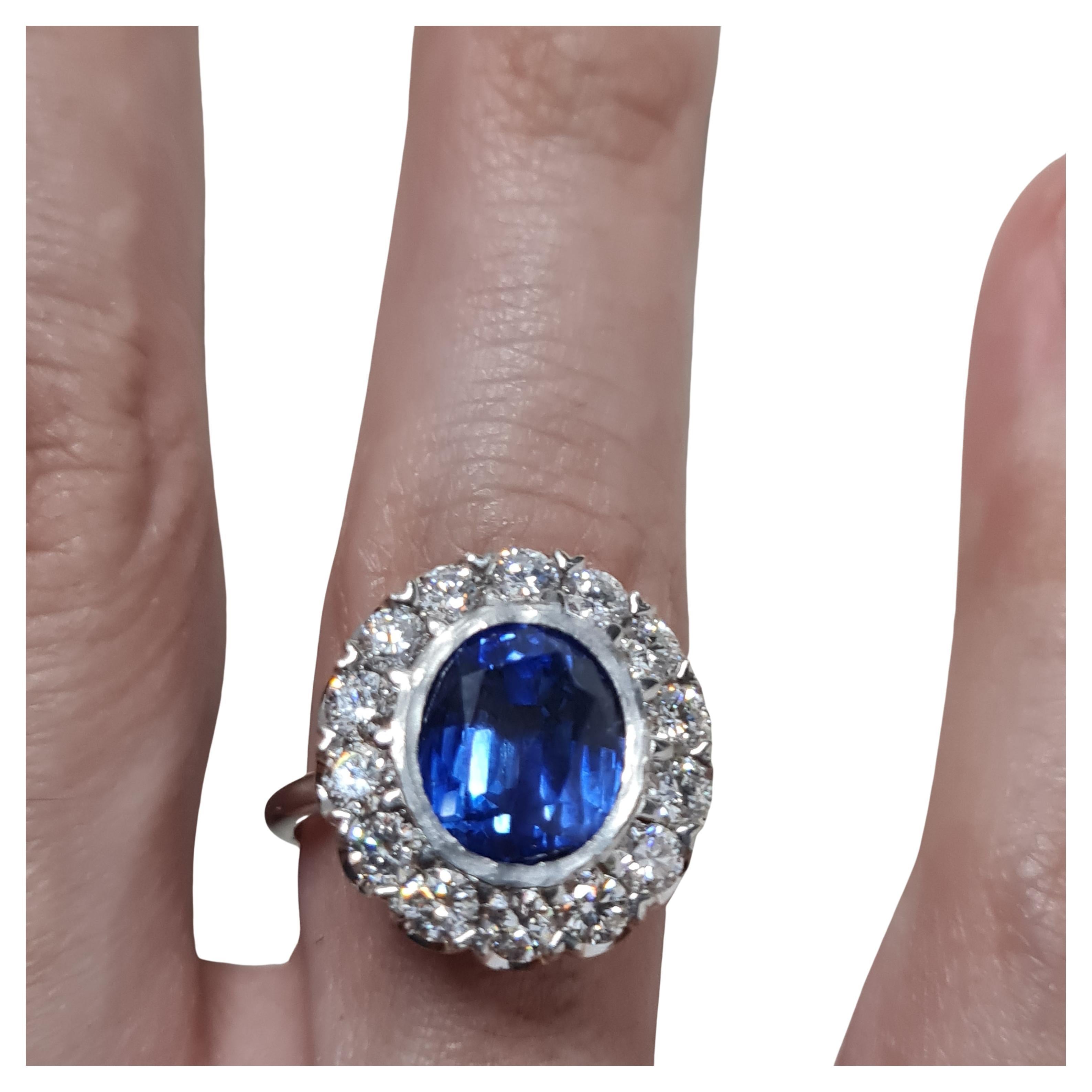 GIA Certified 5.83 CT Sapphire Diamond Platinum Ring  For Sale