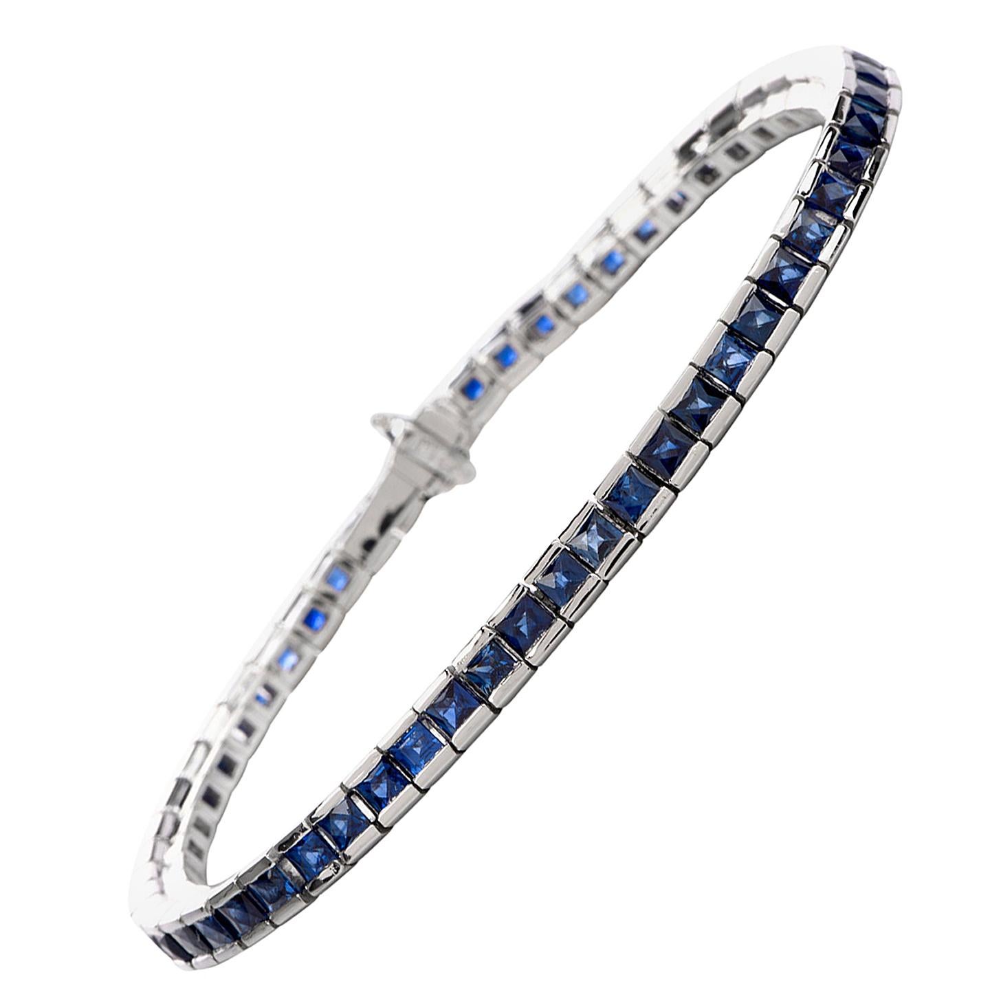 Blue Sapphire Platinum Line Tennis Bracelet