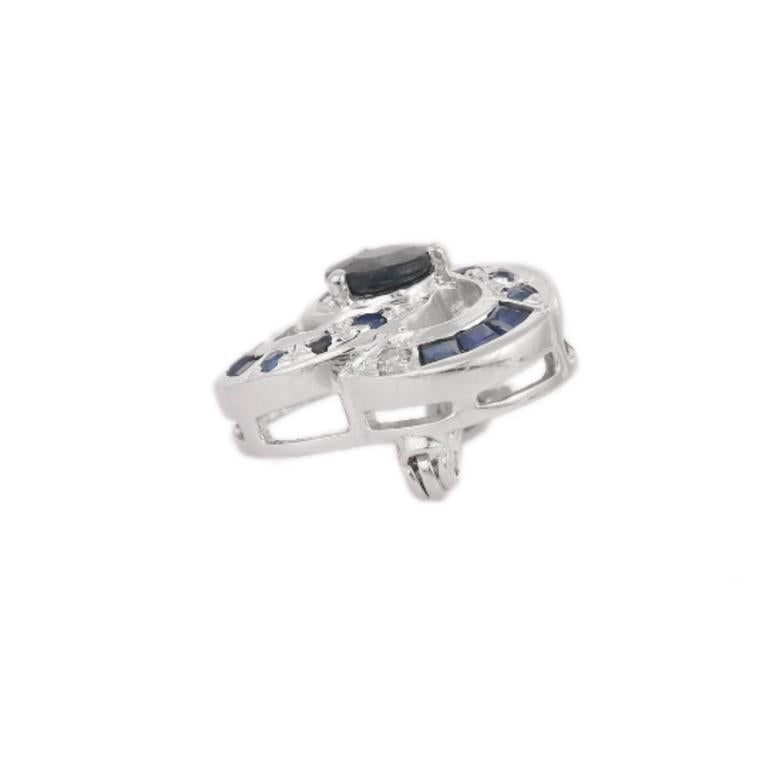 Blue Sapphire Poppy Flower Unisex Brooch Crafted in 925 Sterling Silver For Sale 1