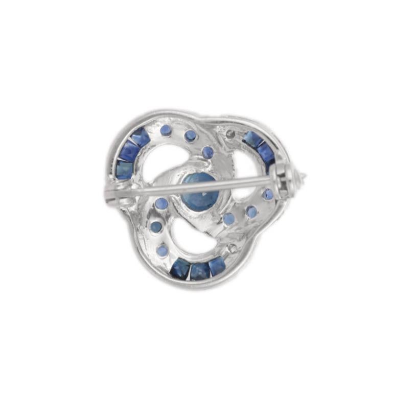 Blue Sapphire Poppy Flower Unisex Brooch Crafted in 925 Sterling Silver For Sale 4
