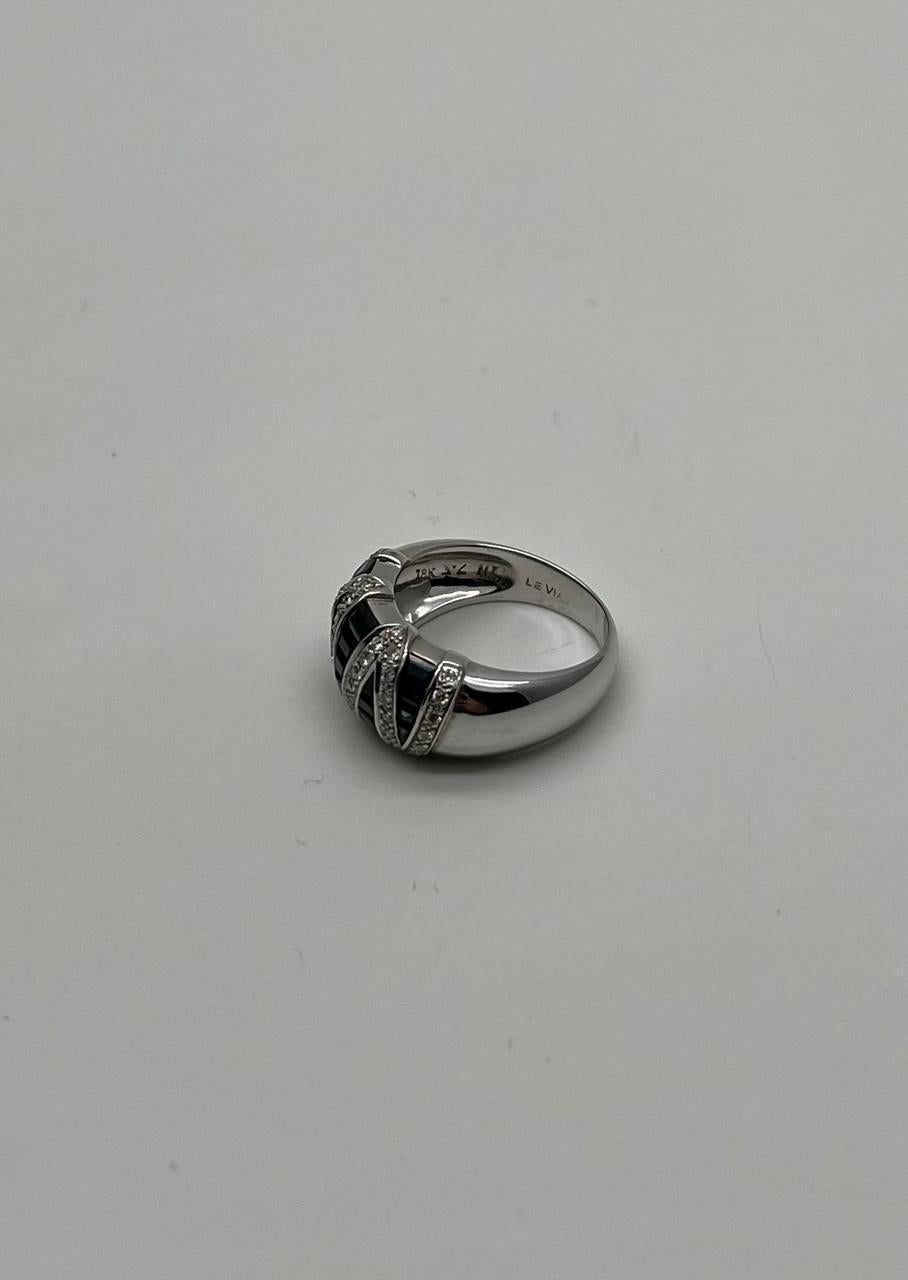 Blue Sapphire Precision Square Cut Diamonds 14K White Gold Statement Band Ring In New Condition For Sale In Oakton, VA