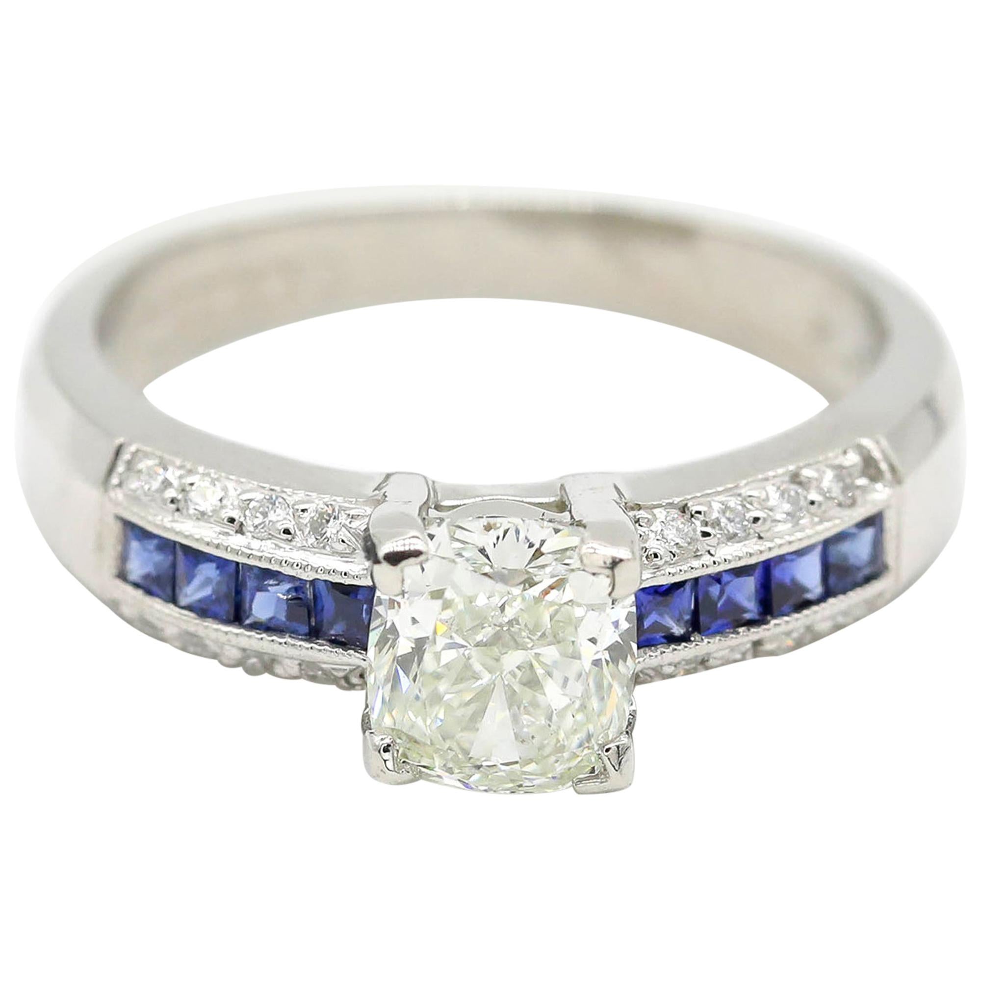 Blue Sapphire Princess Cut 1.7 Carat Diamond Ring Platinum by Tacori For Sale