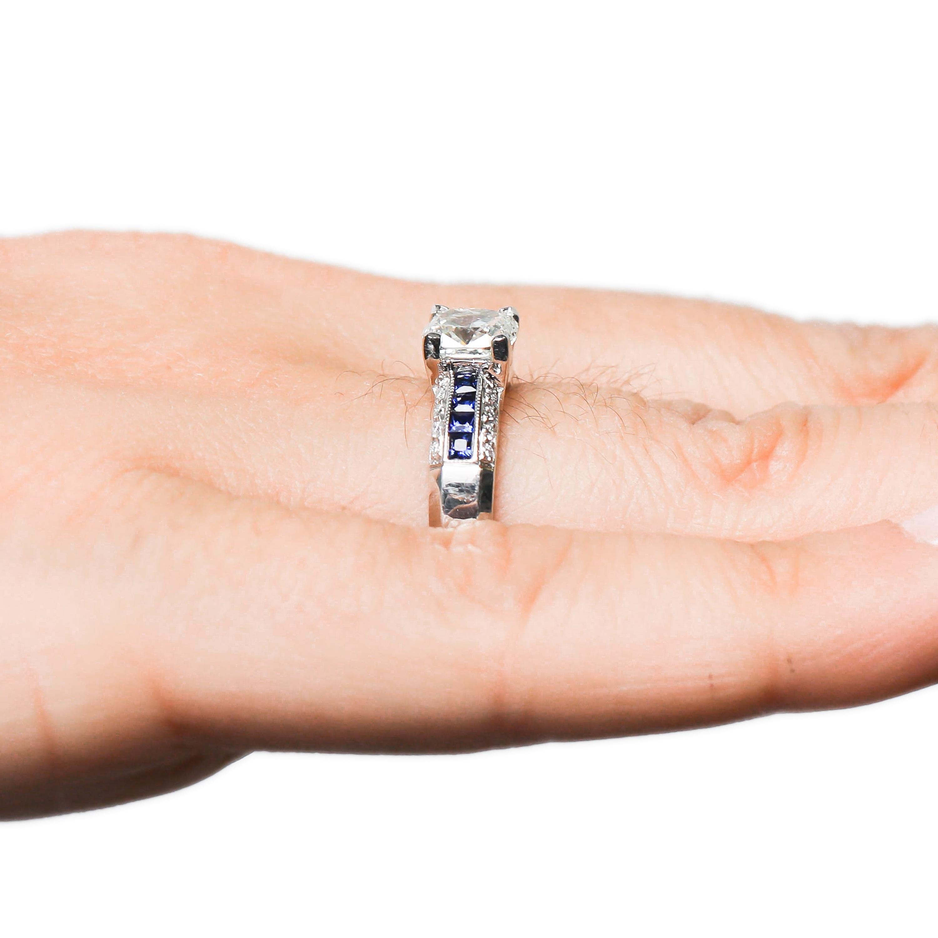 Modern Blue Sapphire Princess Cut 1.7 Carat Diamond Ring Platinum by Tacori For Sale