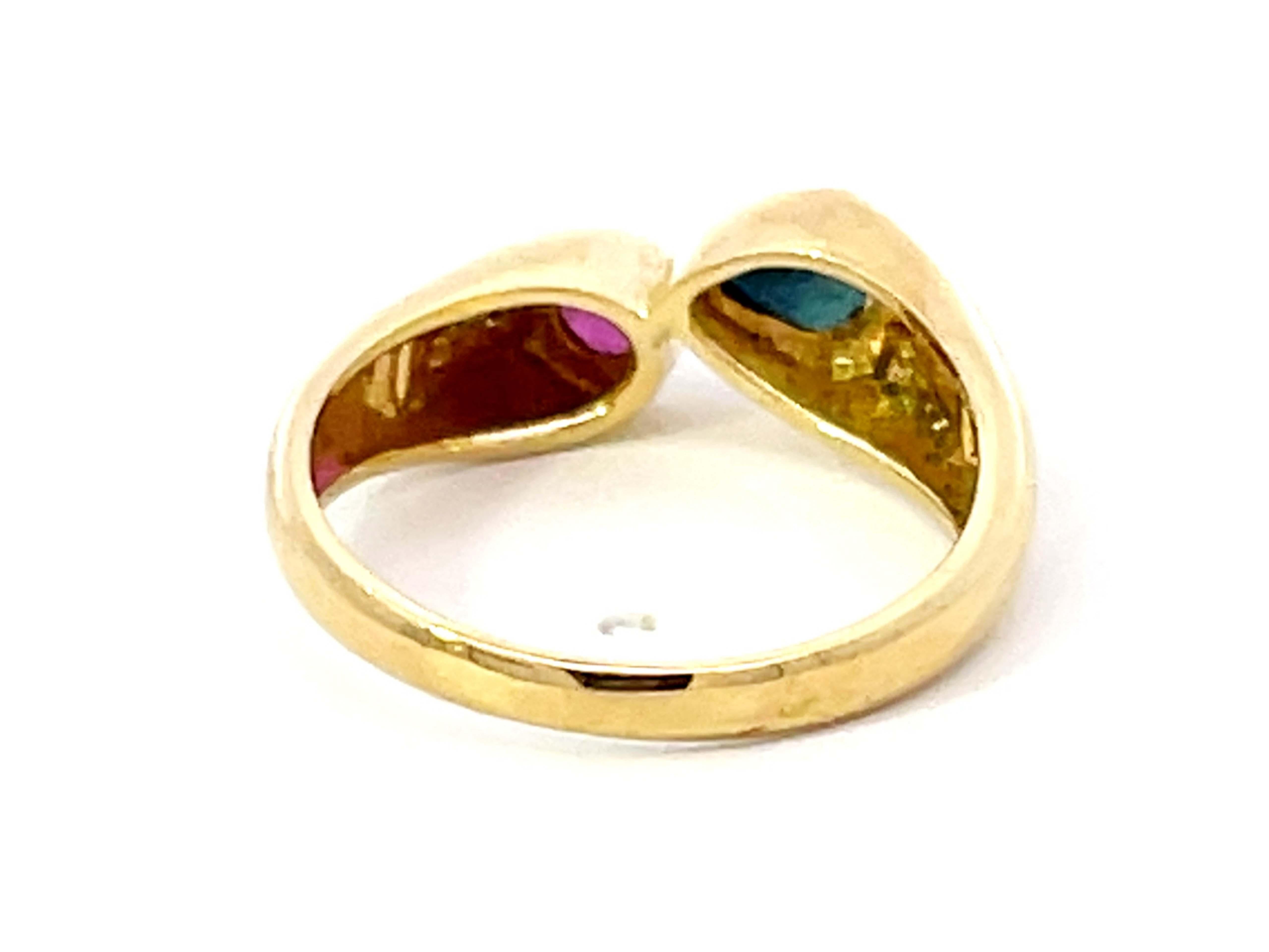 Blue Sapphire Red Ruby Diamond Ring 14k Yellow Gold For Sale 1
