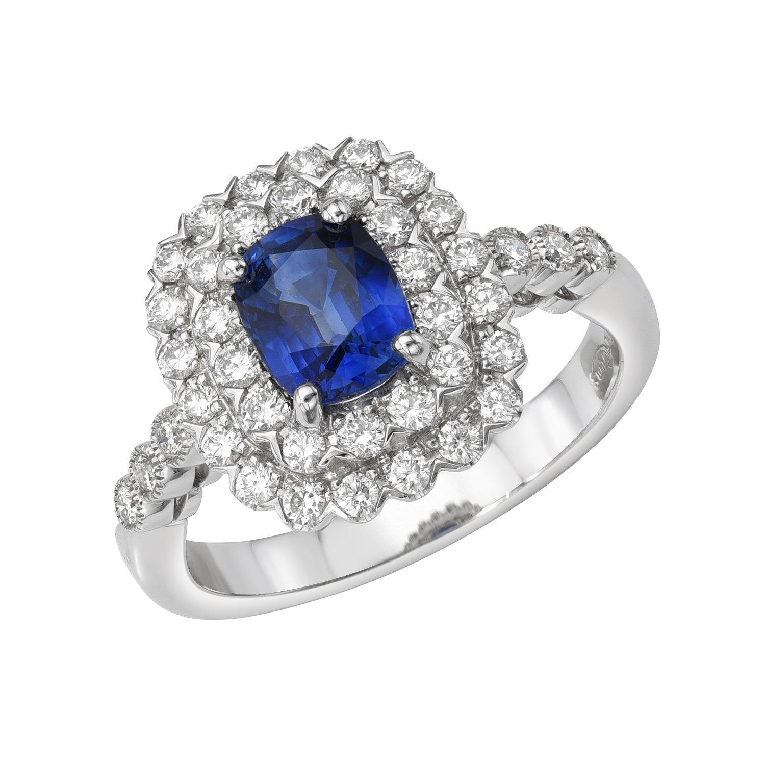 Contemporary Blue Sapphire Ring 1.34 Carat Cushion For Sale