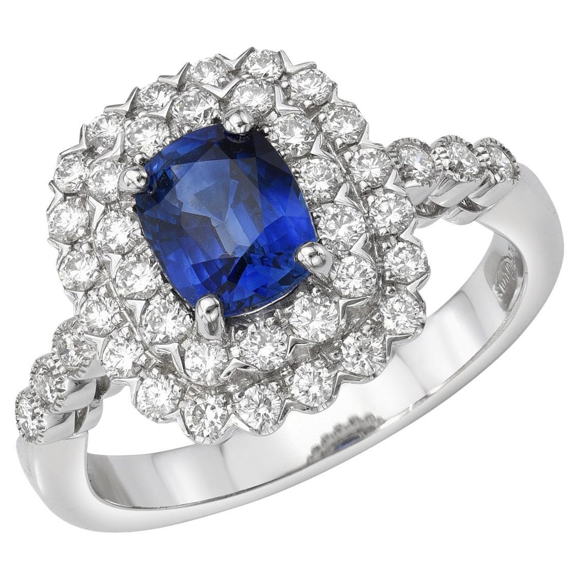 Blue Sapphire Ring 1.34 Carat Cushion For Sale