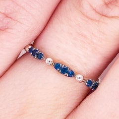 Blue Sapphire Station Beaded Band 14K Gold Marquise Cluster Stack, LR51704