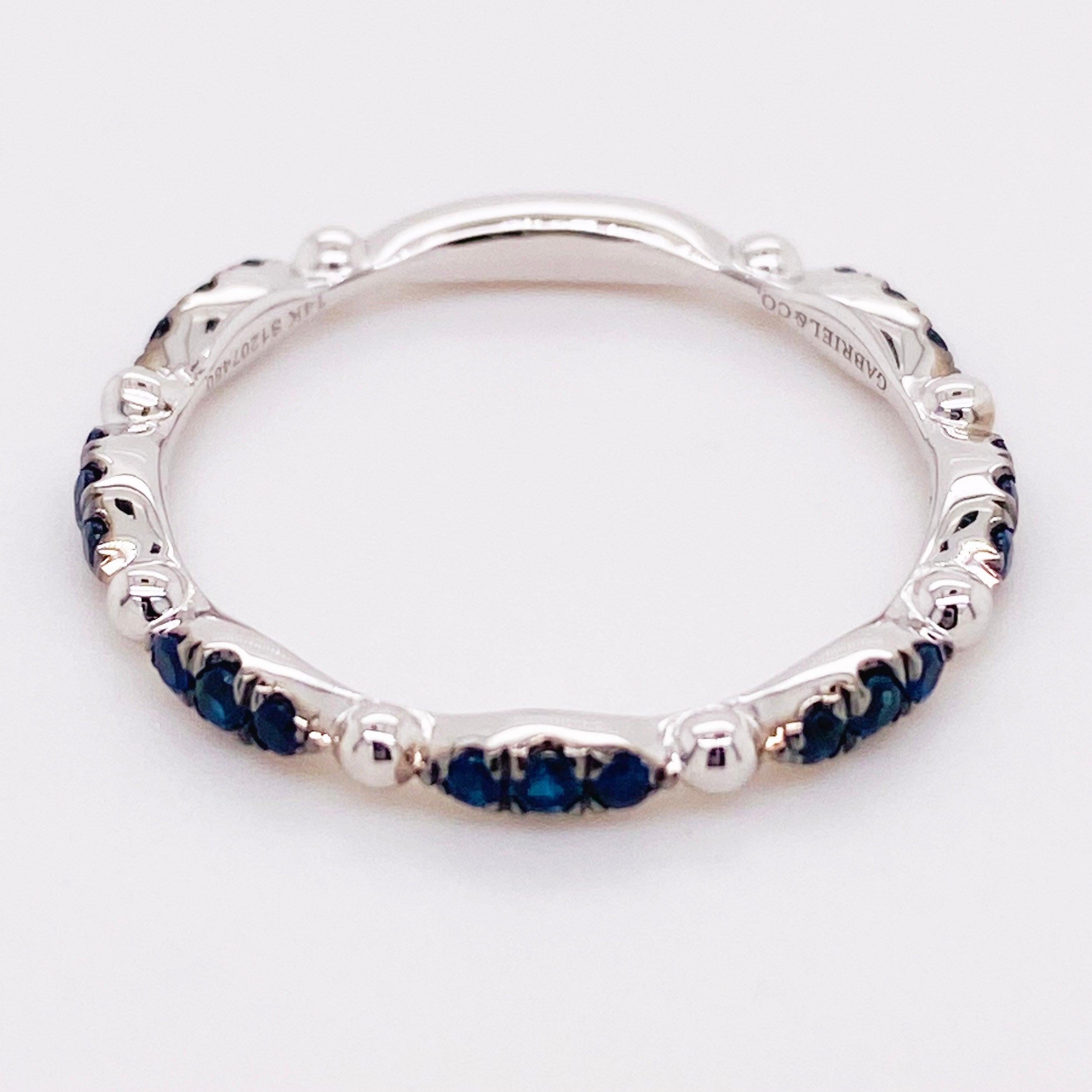 For Sale:  Blue Sapphire Ring, 14 Karat Gold Cluster Stackable Band, Gabriel LR51704W4JSA 3