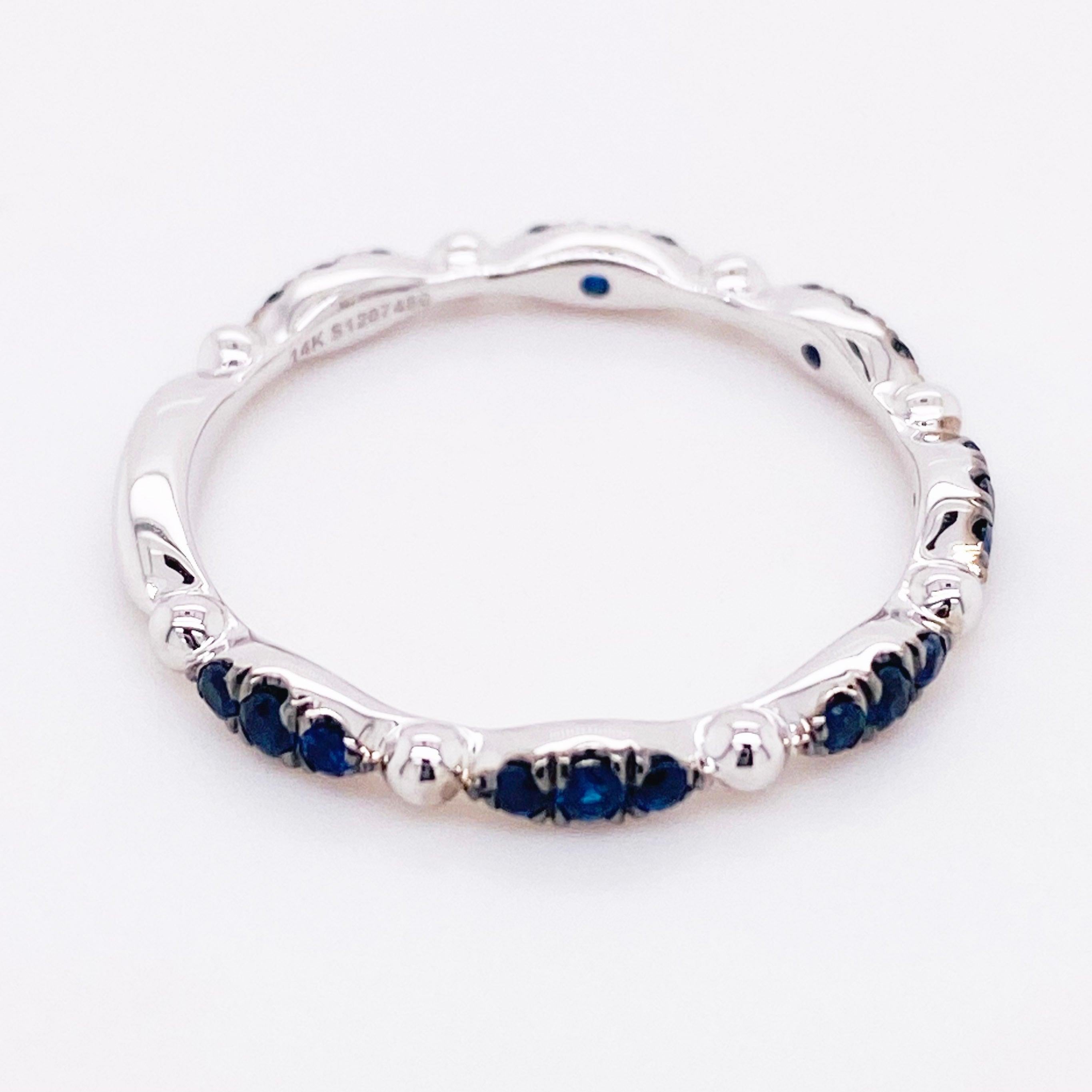 For Sale:  Blue Sapphire Ring, 14 Karat Gold Cluster Stackable Band, Gabriel LR51704W4JSA 4
