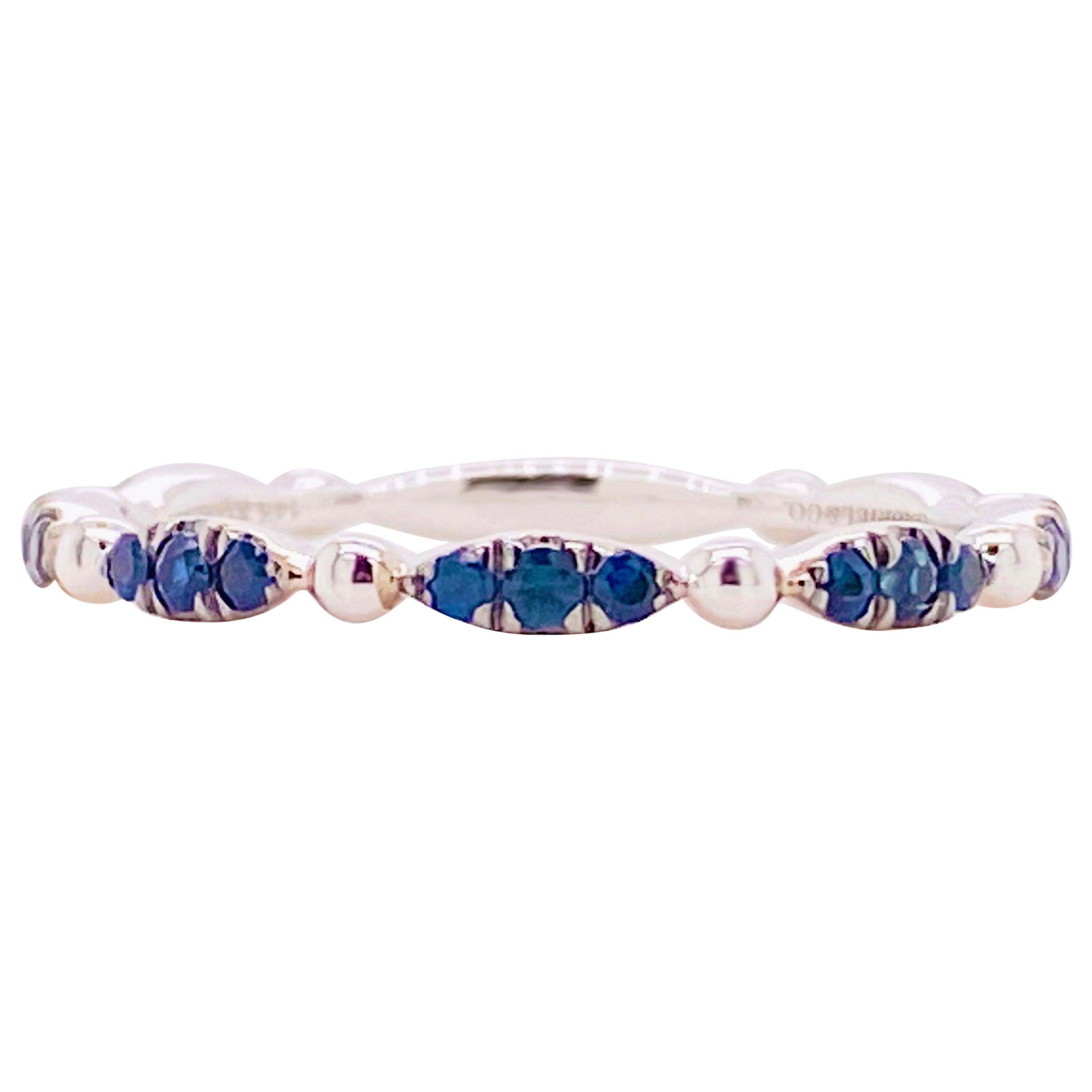For Sale:  Blue Sapphire Ring, 14 Karat Gold Cluster Stackable Band, Gabriel LR51704W4JSA