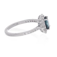 1.5ct Blue Sapphire & Natural Diamond Halo Ring SI/HI 14K White Gold HRD