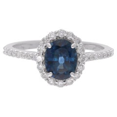 Anello con zaffiro blu in oro bianco 14 carati, con purezza SI e colore HI, gioielli con diamanti