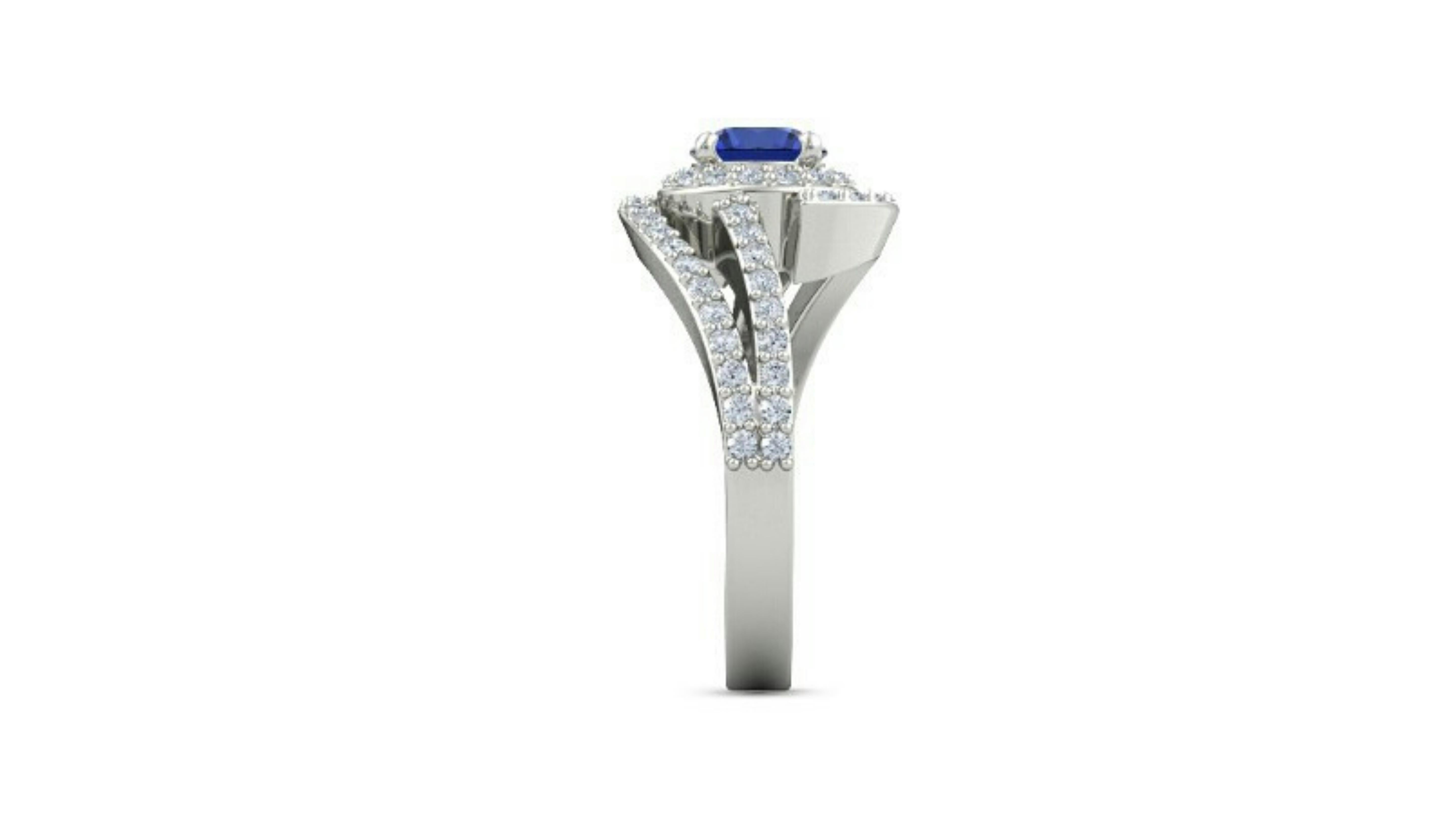 Round Cut Blue Sapphire Ring 14 Karat White Gold  For Sale