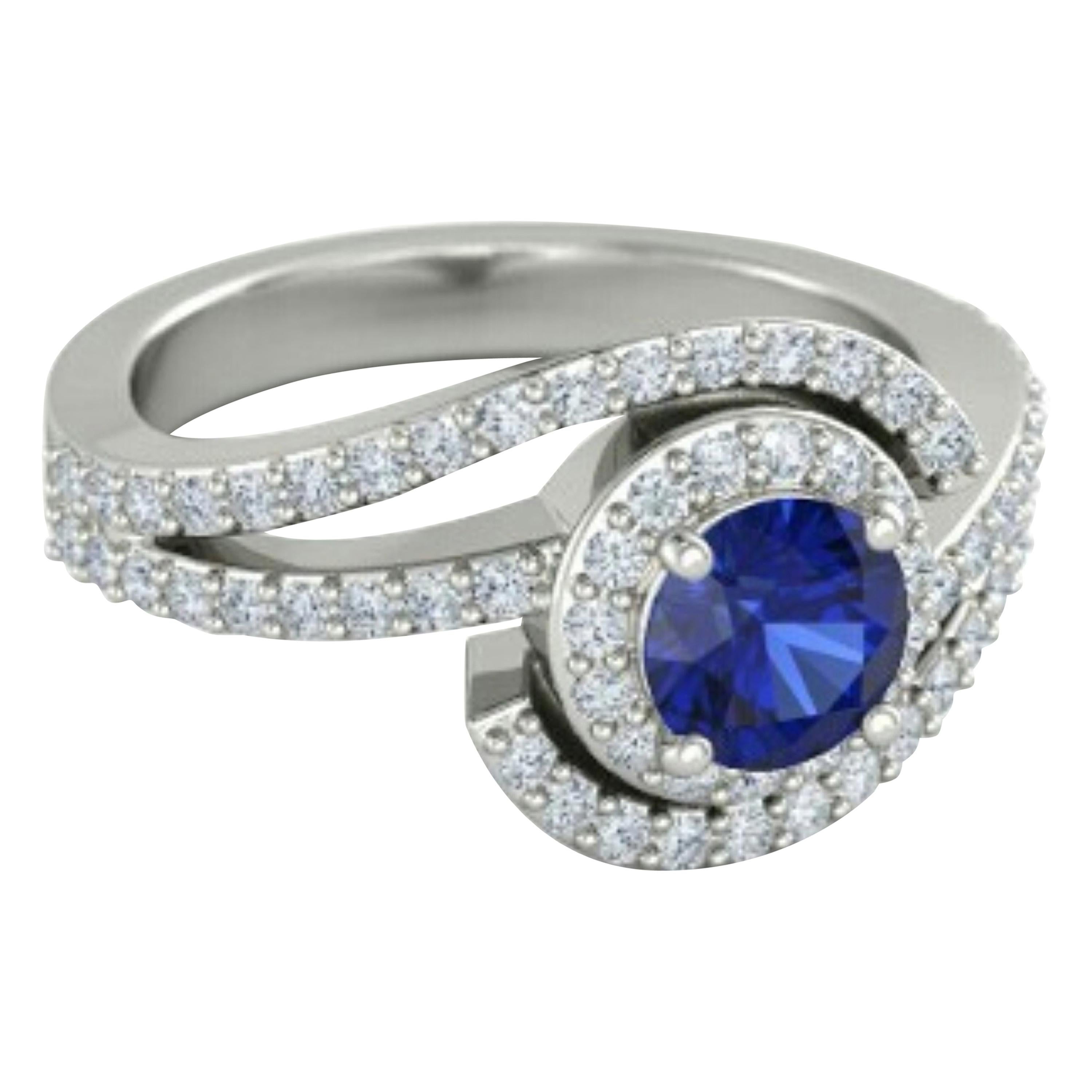 Blue Sapphire Ring 14 Karat White Gold  For Sale