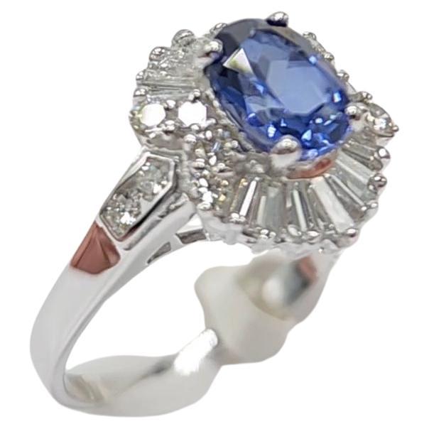 Artisan Blue Sapphire  Ring 14 Karat White Gold with Diamonds. For Sale