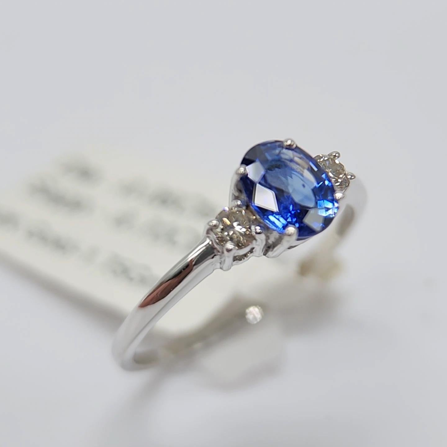 Artisan Blue Sapphire  Ring 14 Karat White Gold with Diamonds. For Sale