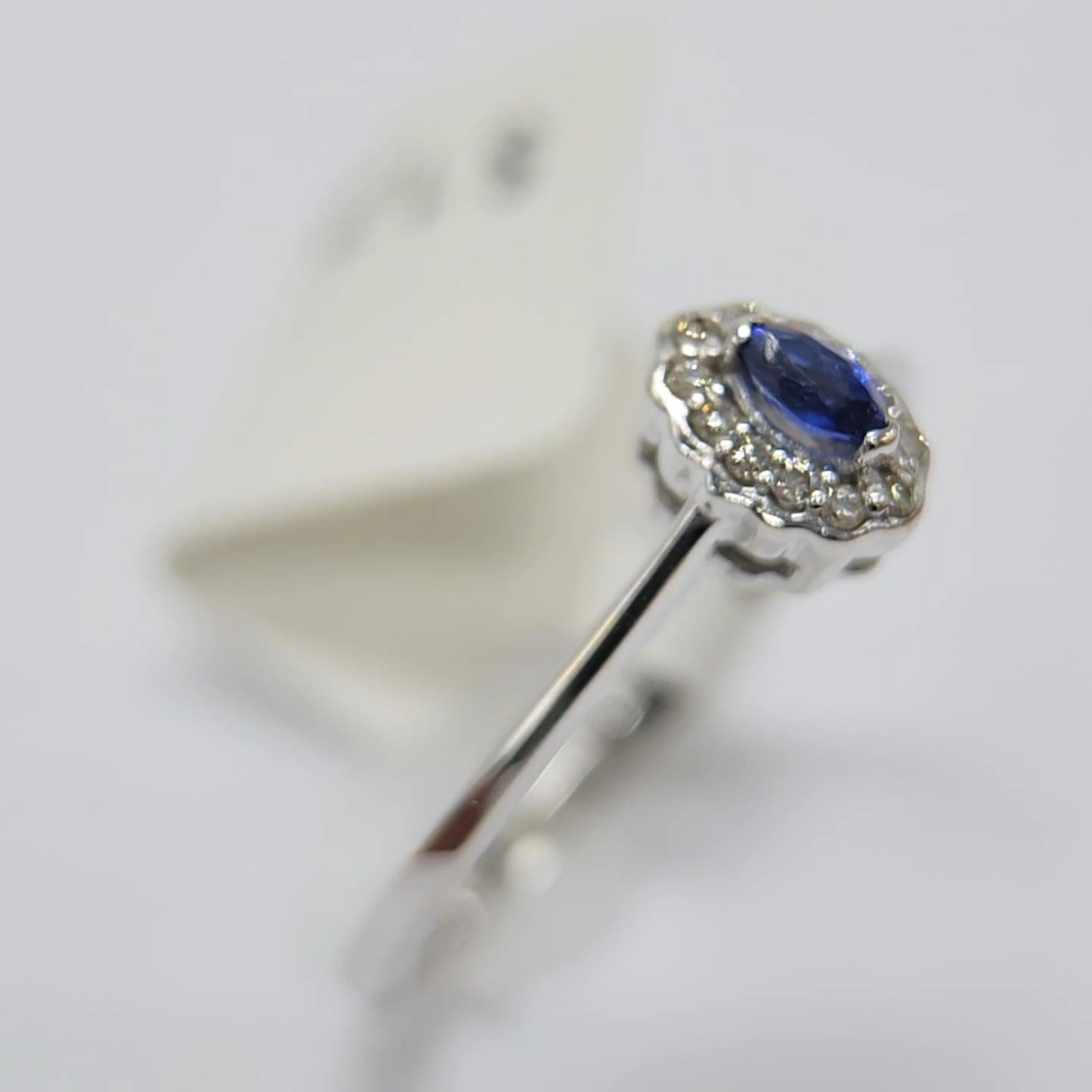 Blue Sapphire  Ring 14 Karat White Gold with Diamonds. In New Condition For Sale In Brooklyn, NY
