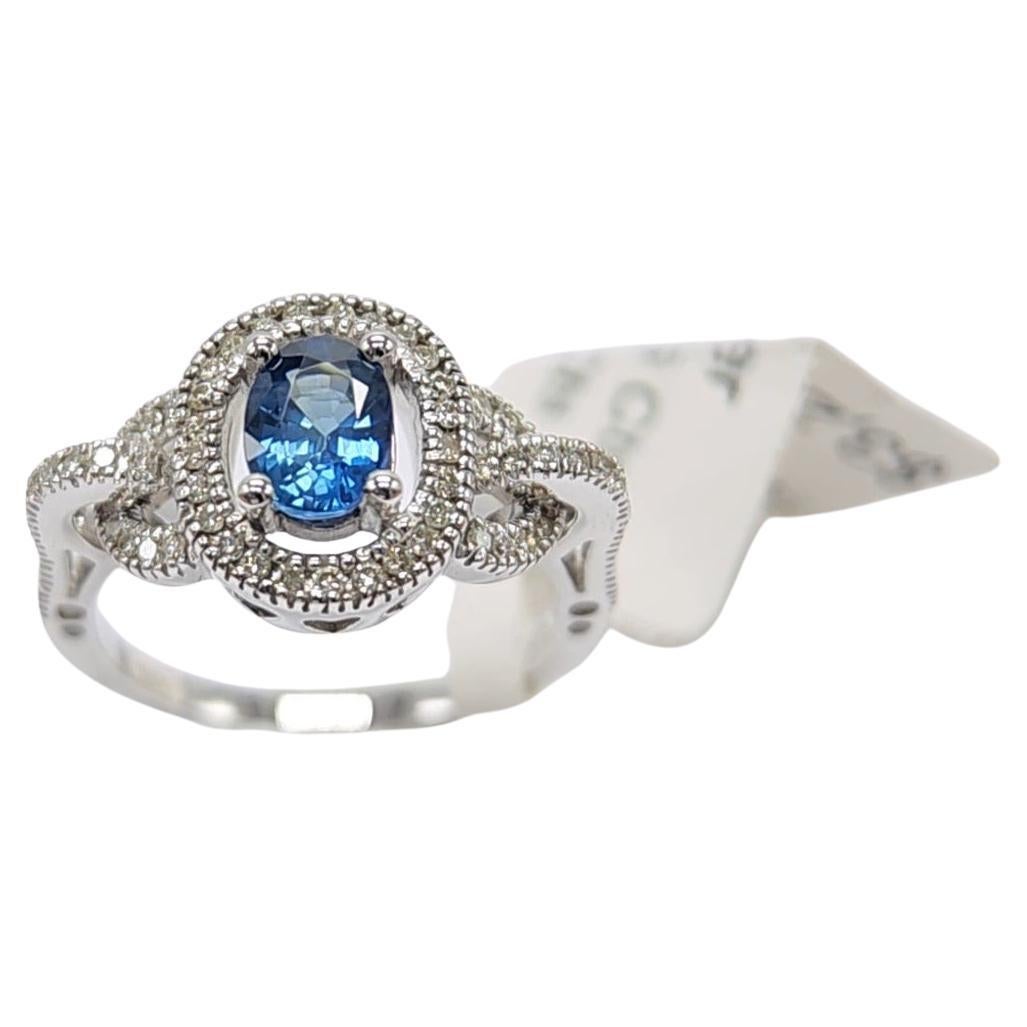 Artisan Blue Sapphire  Ring 14 Karat White Gold with Diamonds. For Sale