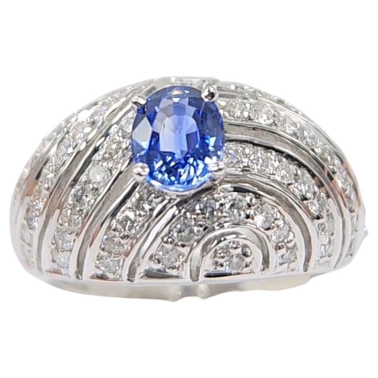 Artisan Blue Sapphire  Ring 14 Karat White Gold with Diamonds. For Sale