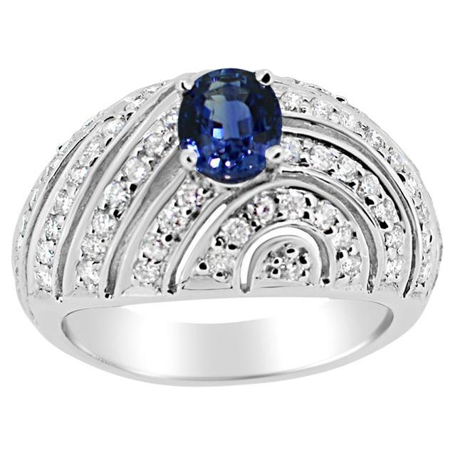 Blue Sapphire  Ring 14 Karat White Gold with Diamonds.