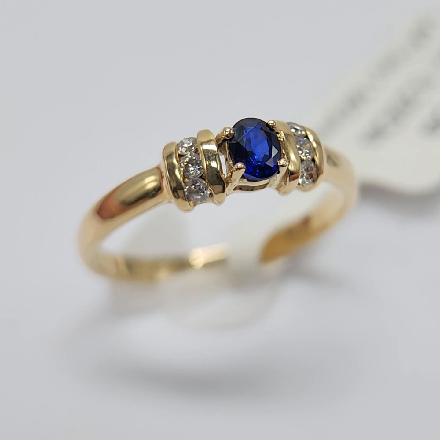 Artisan Blue Sapphire  Ring 14 Karat Yellow Gold with Diamonds. For Sale