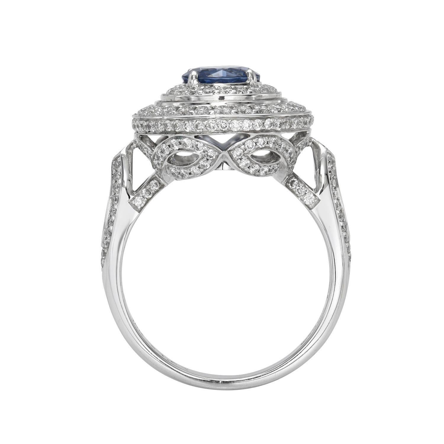 Contemporary Blue Sapphire Ring 1.63 Carat Round For Sale