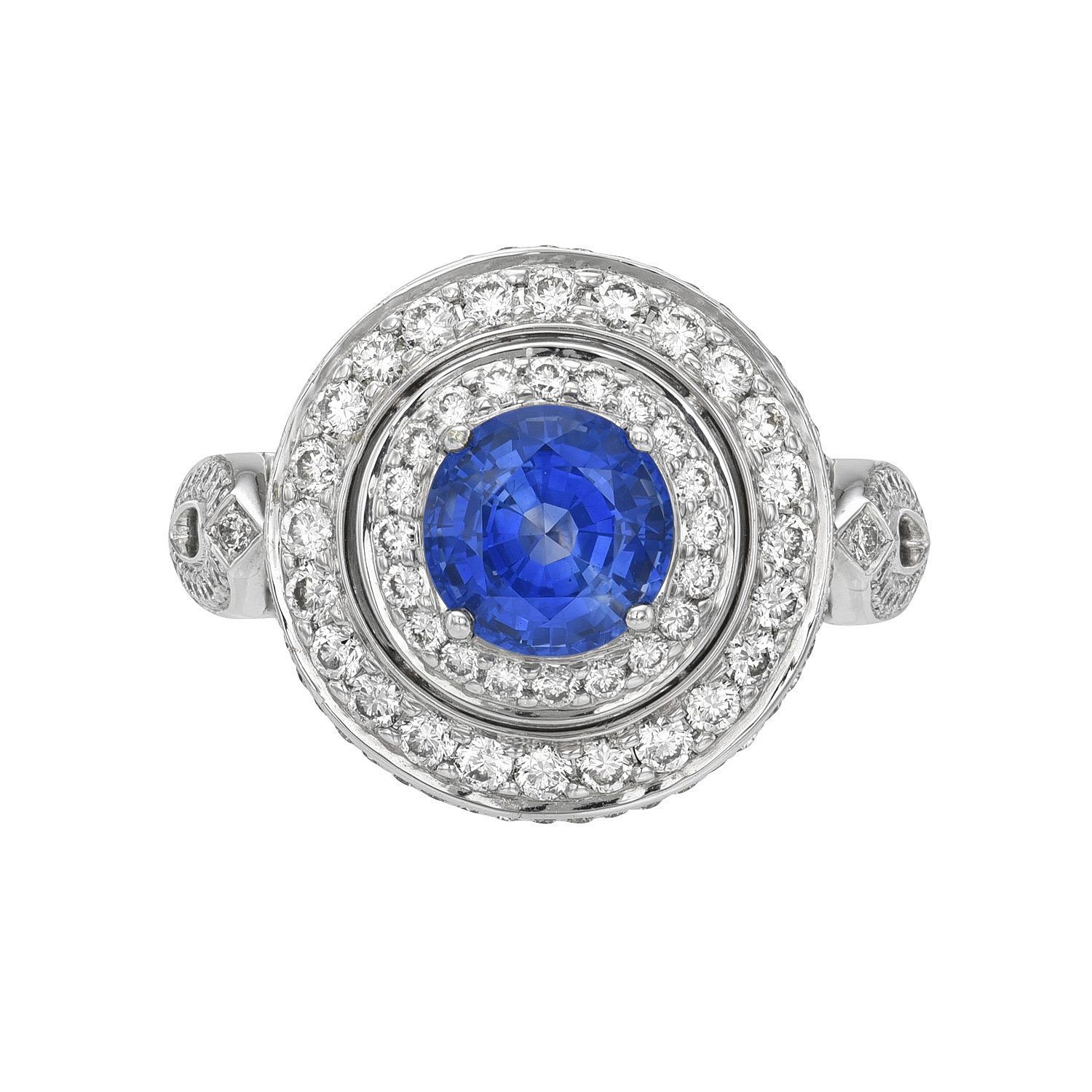 Round Cut Blue Sapphire Ring 1.63 Carat Round For Sale