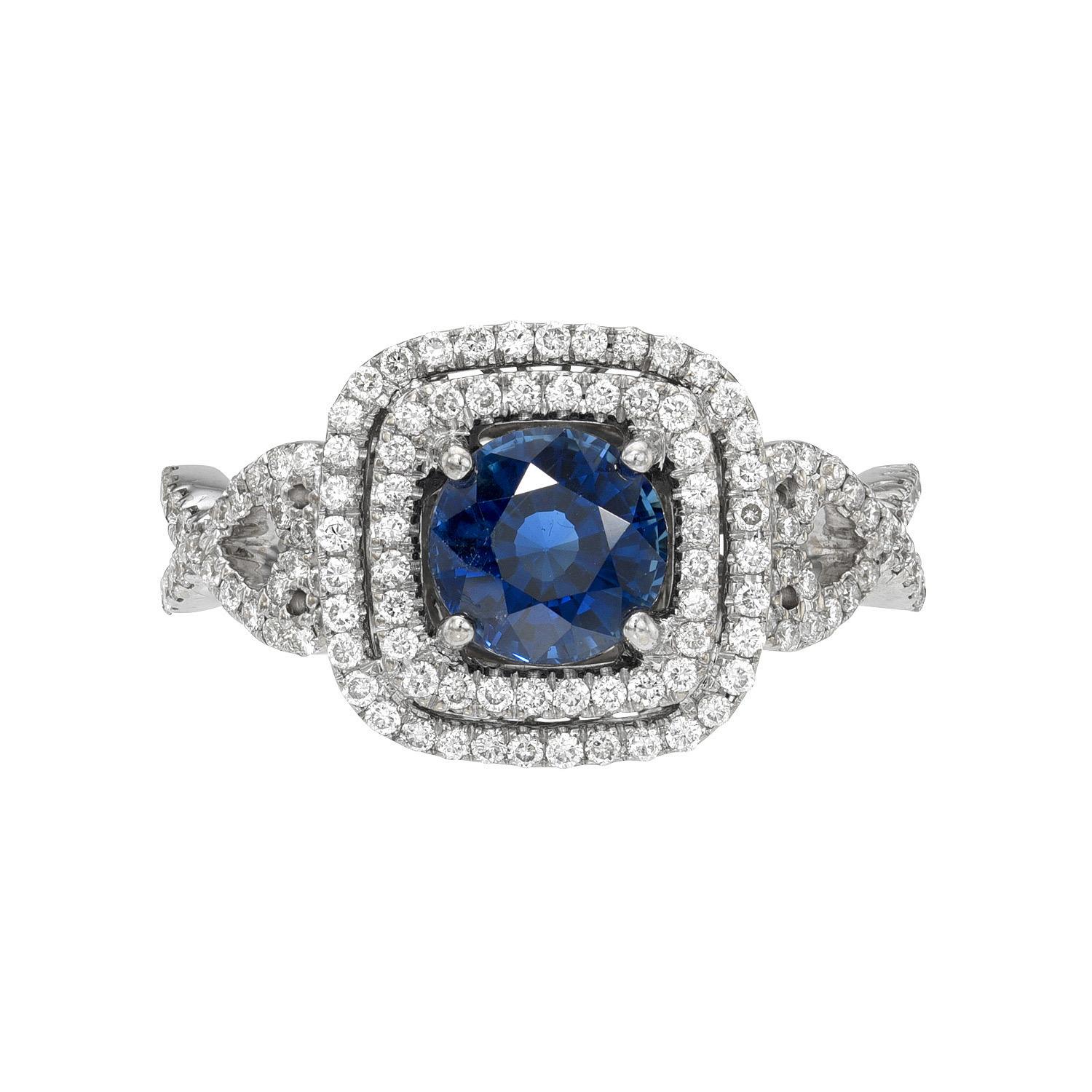 Round Cut Blue Sapphire Ring 2.06 Carat Round For Sale