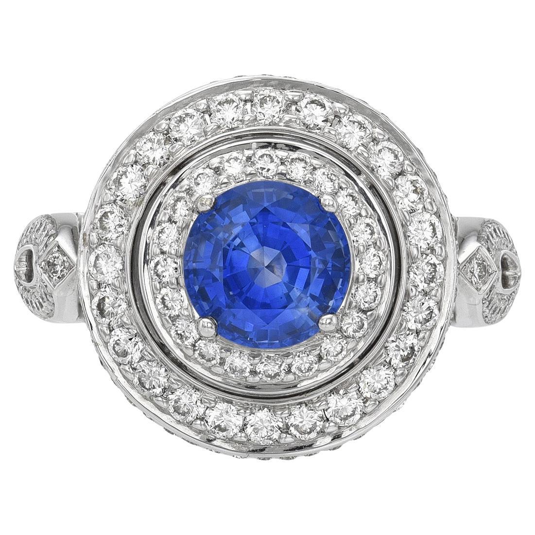 Blue Sapphire Ring 1.63 Carat Round For Sale