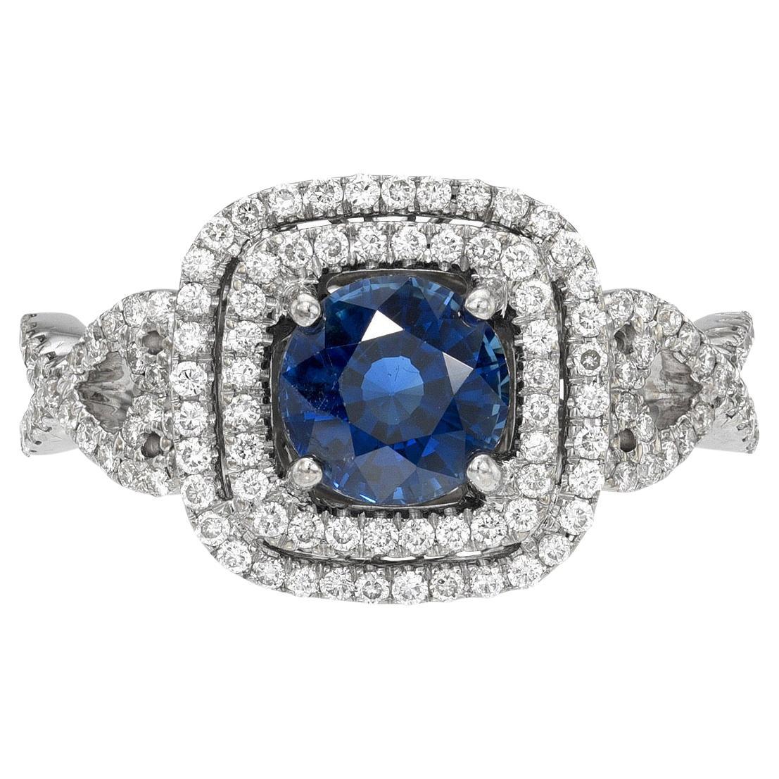 Blue Sapphire Ring 2.06 Carat Round For Sale