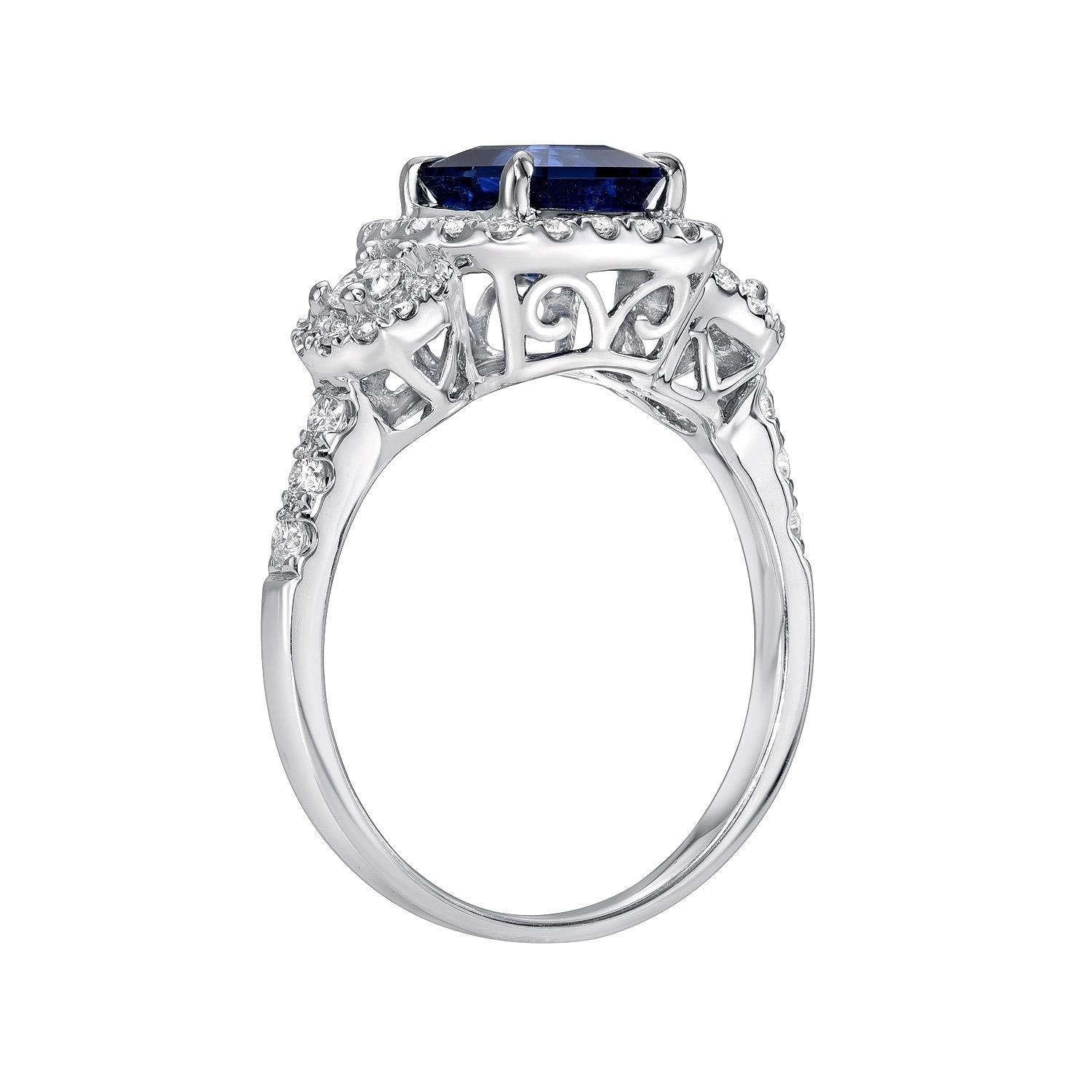 1.79 carat Blue Sapphire emerald-cut, set in a 0.94 carat total diamond, 18K white gold ring.
Ring size 6.5. Resizing is complimentary upon request.
Returns are accepted and paid by us within 7 days of delivery.

Please FOLLOW the TAMIR and MERKABA