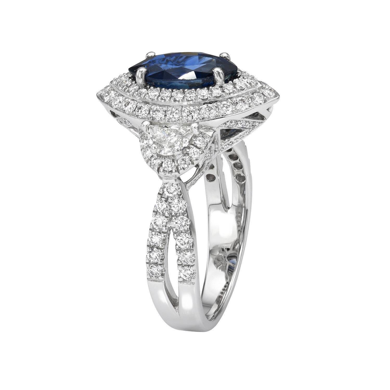 Contemporary Blue Sapphire Ring 1.81 Carat Marquise  For Sale