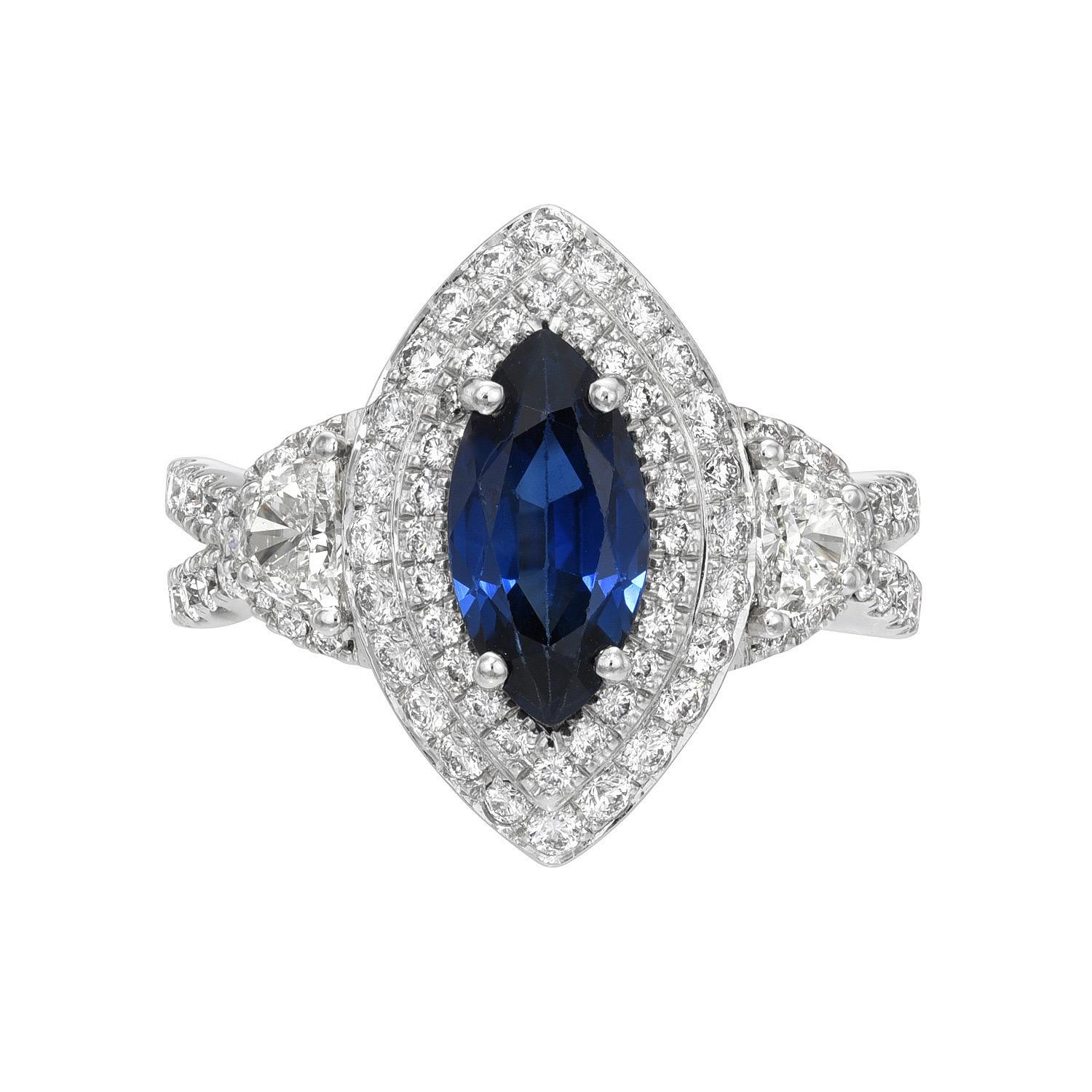 Marquise Cut Blue Sapphire Ring 1.81 Carat Marquise  For Sale