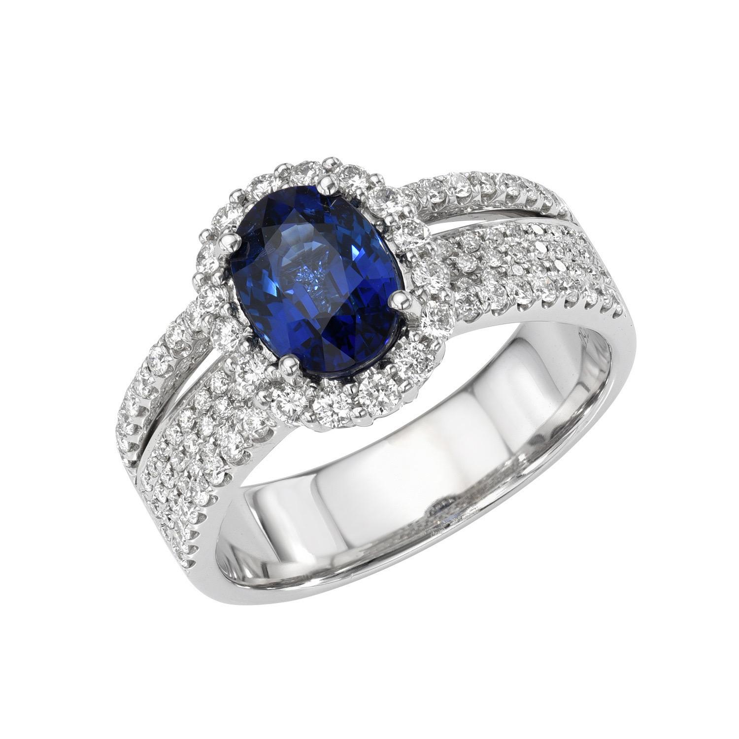 Contemporary Blue Sapphire Ring 1.48 Carat Oval For Sale